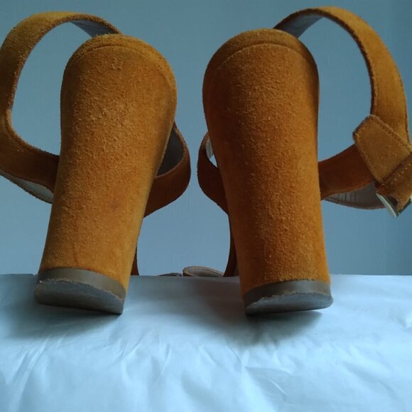 Tapeet Vicinni Orange Suede Ankle Strap Peep Toe Block Heel  Sandals Sz 7 - Picture 6 of 10